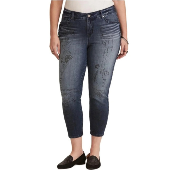 torrid Denim - Torrid Dark Wash with Doodle Art Girlfriend Jeans